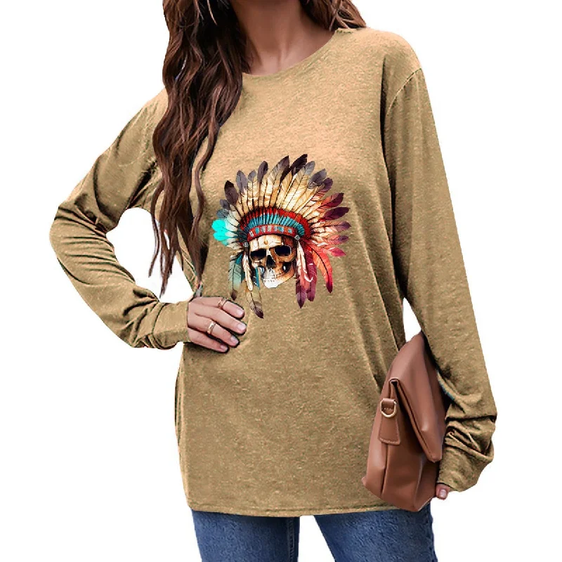 Step Out In Style With Our Women's Indian Skull Long Sleeve Top!