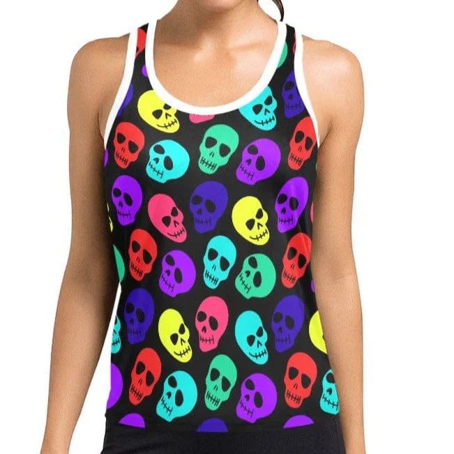 Women's Bright Color Skulls Racerback Tank Top