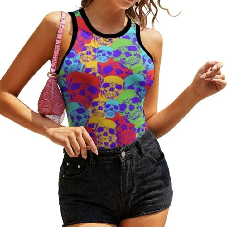 Women's Colorful Skulls Sleeveless Tank Top