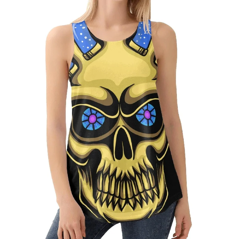 Women's Gold Skull Blue Eyes Tank Top