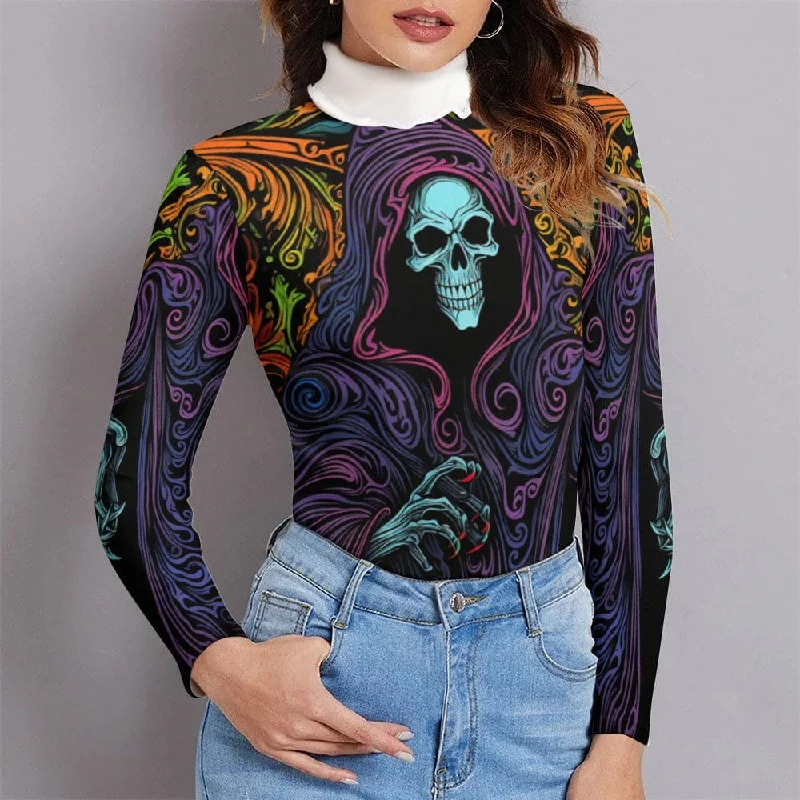 Women's Hooded Skull Long Sleeve Lapel Sweater