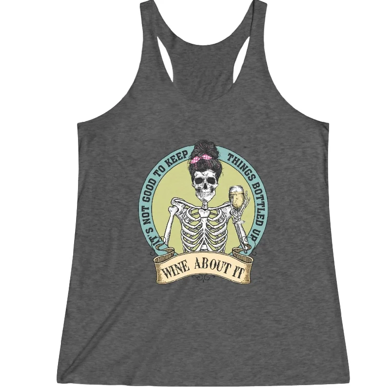 Women's Skull Wine About It Tri-Blend Racerback Tank