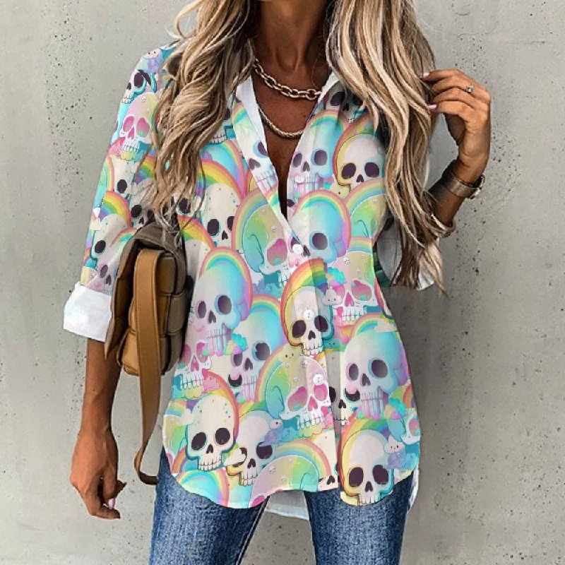 Women's Skulls And Rainbows Long Sleeve Shirt