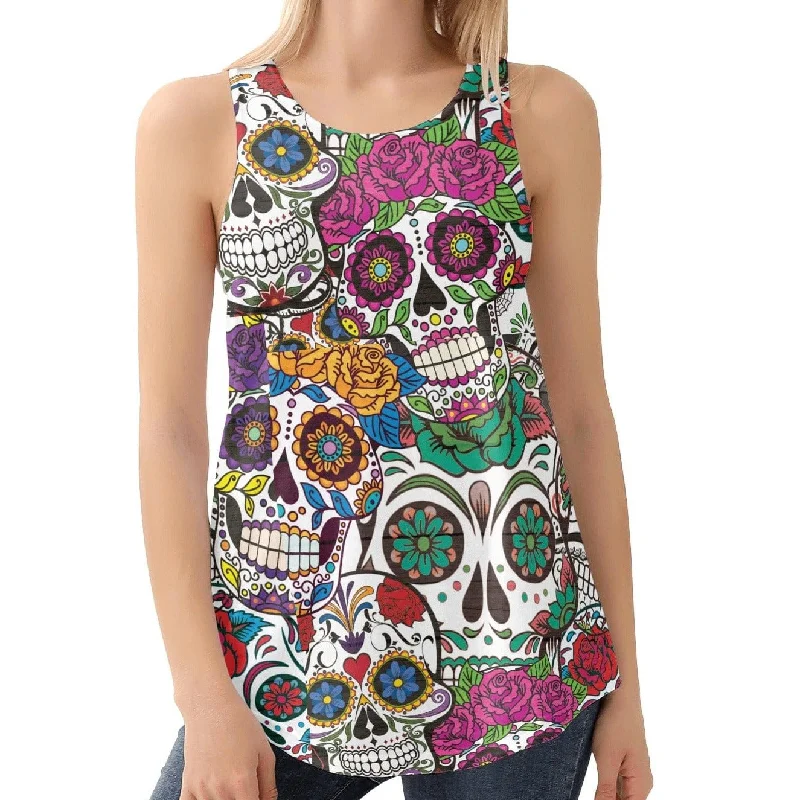 Women's Sugar Skulls Print Racer Back Tank Top