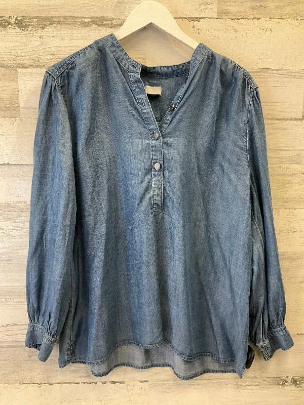 Top Long Sleeve By Chicos In Blue Denim, Size: Xl