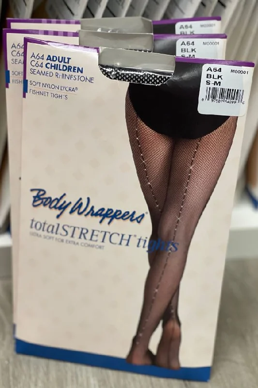 Adult Rhinestone Back Seam Regular Fishnet Tights - Black