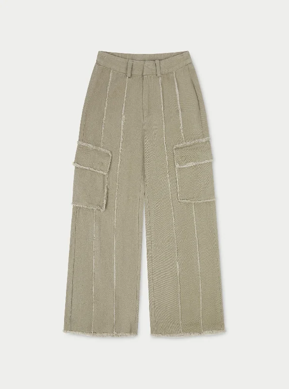 RAW SEAM DETAIL WIDE LEG CARGO - BEIGE